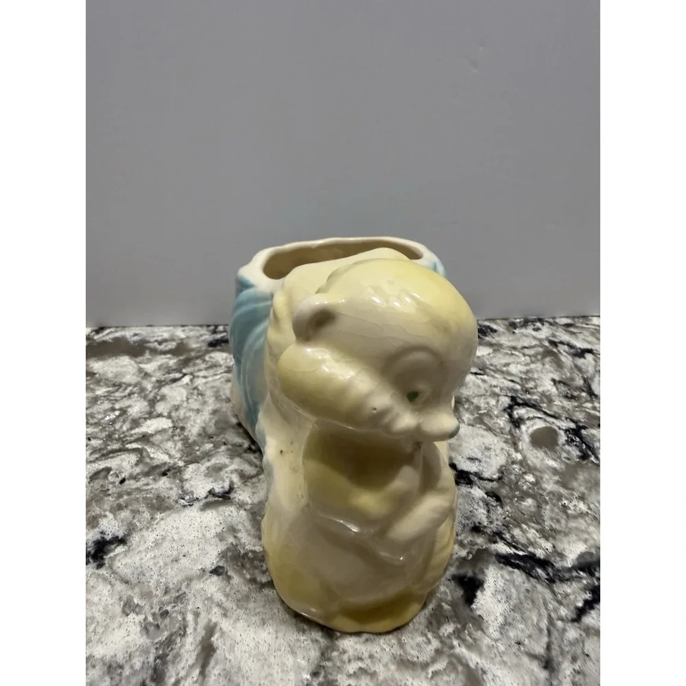 Vintage Skunk Cat Kitten Planter Pastel Yellow and Blue MCM